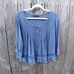 American Eagle Outfitters viscose chambray tunic peasant blouse sz S